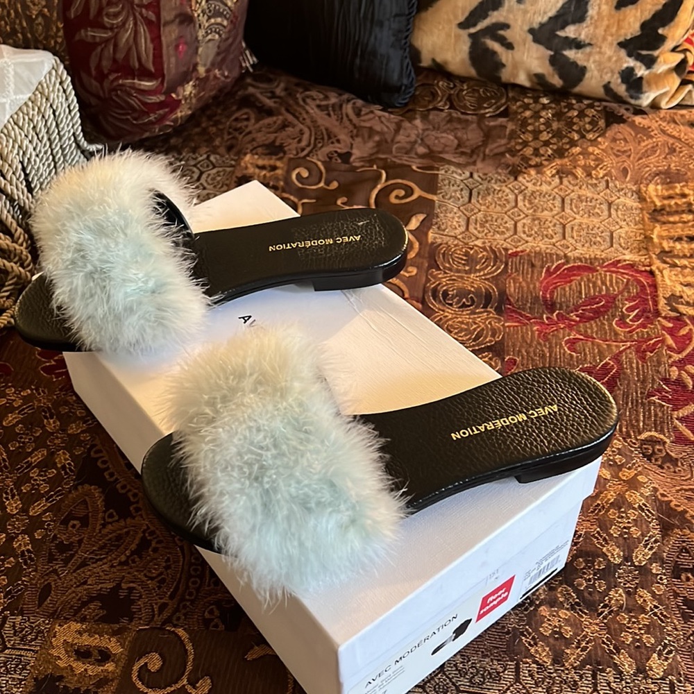 Avec Moderation real fur slides from Bloomingdale’s